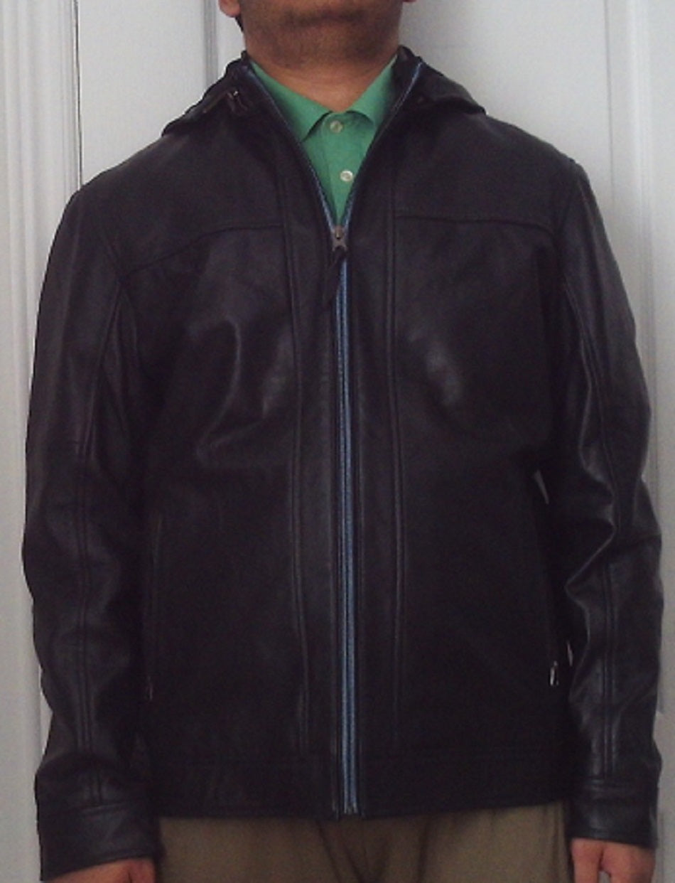 Black Hoodie Design Leather Jacket