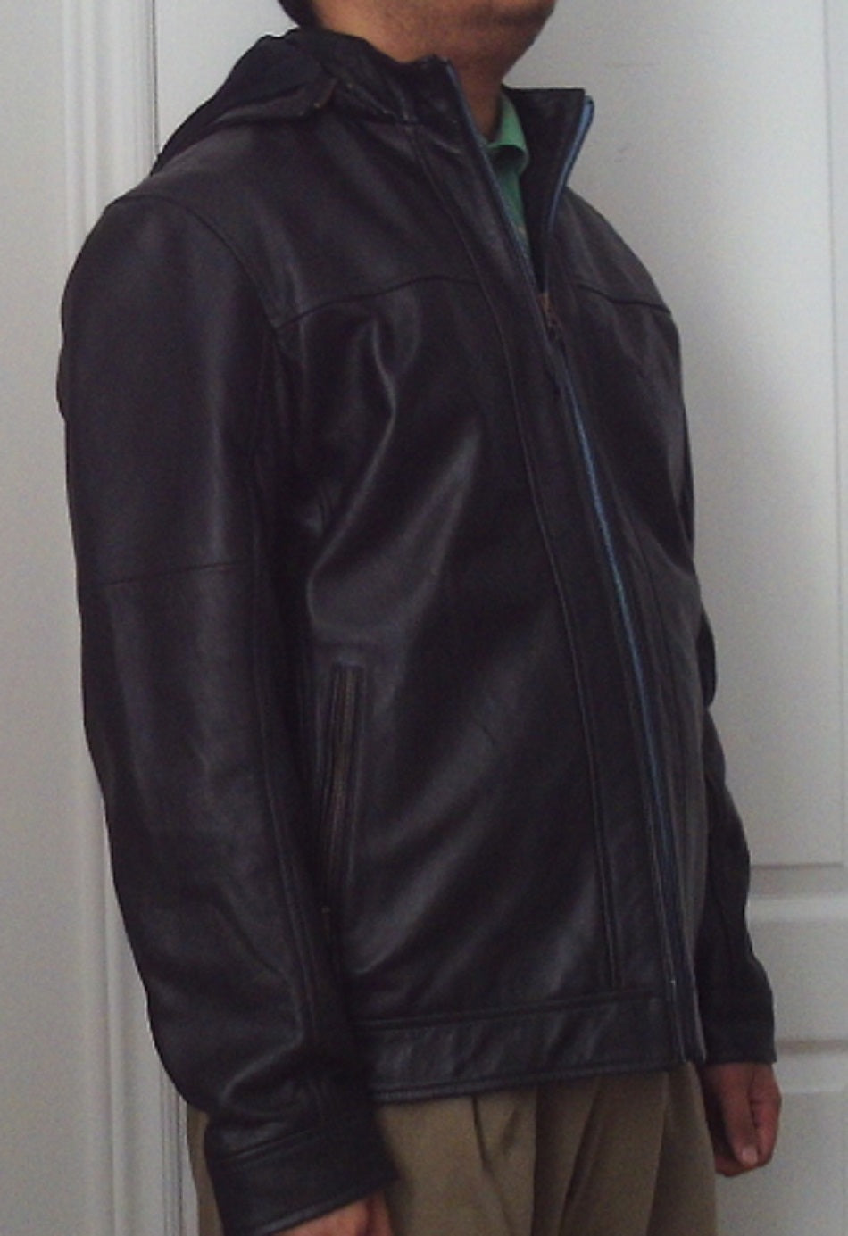 Black Hoodie Design Leather Jacket