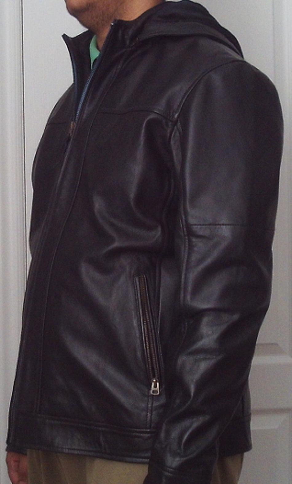 Black Hoodie Design Leather Jacket