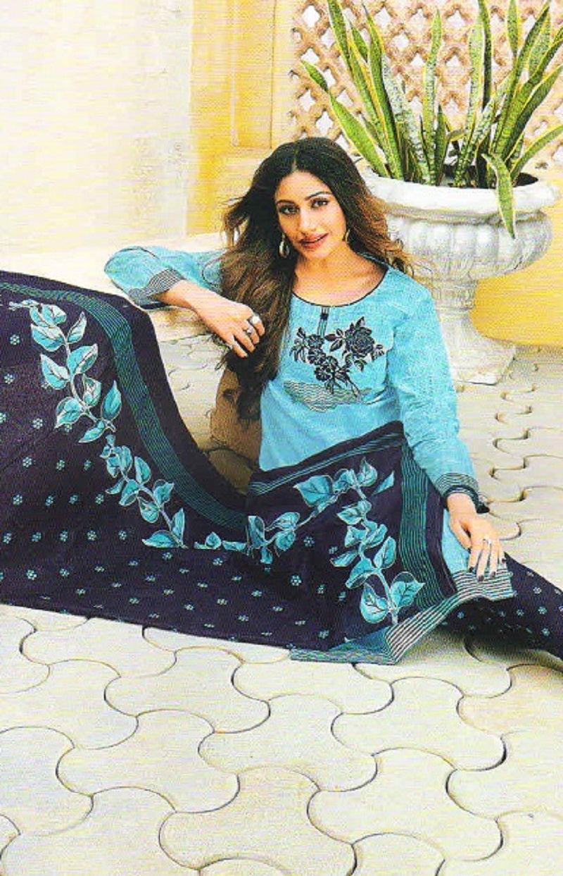 Blue Black Flower Design Salwar Suit