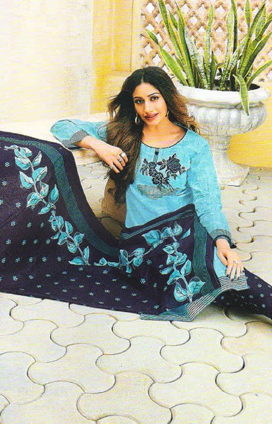 Blue Black Flower Design Salwar Suit