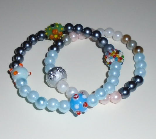 Blue Dark Grey and Pink Design Bracelet