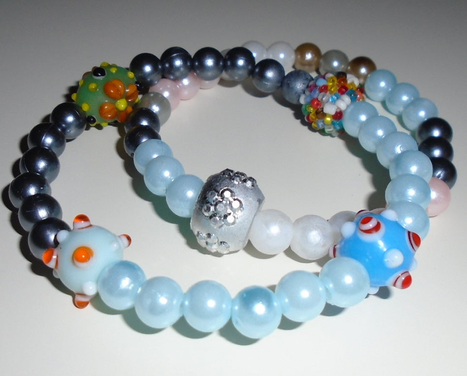 Blue Dark Grey and Pink Design Bracelet