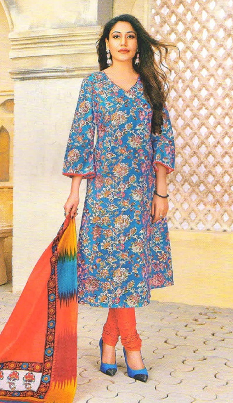 Blue Flower Design and Orange Salwar Suit