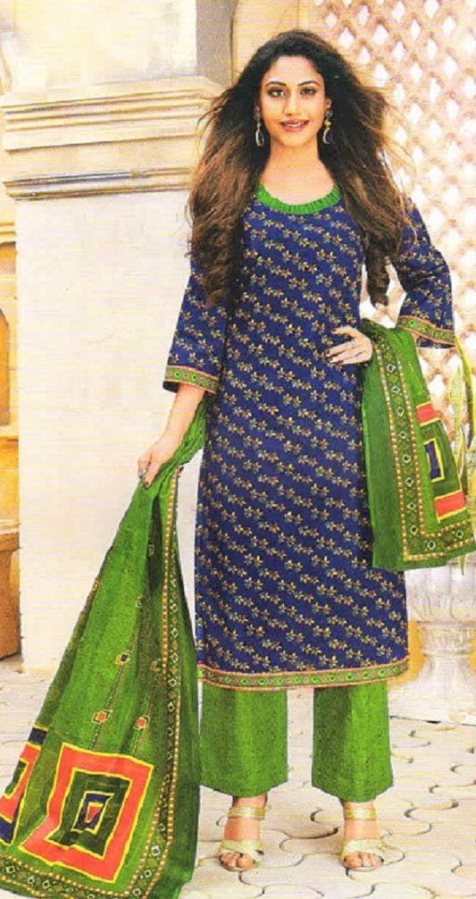 Blue and Green Flower Design Salwar Suit