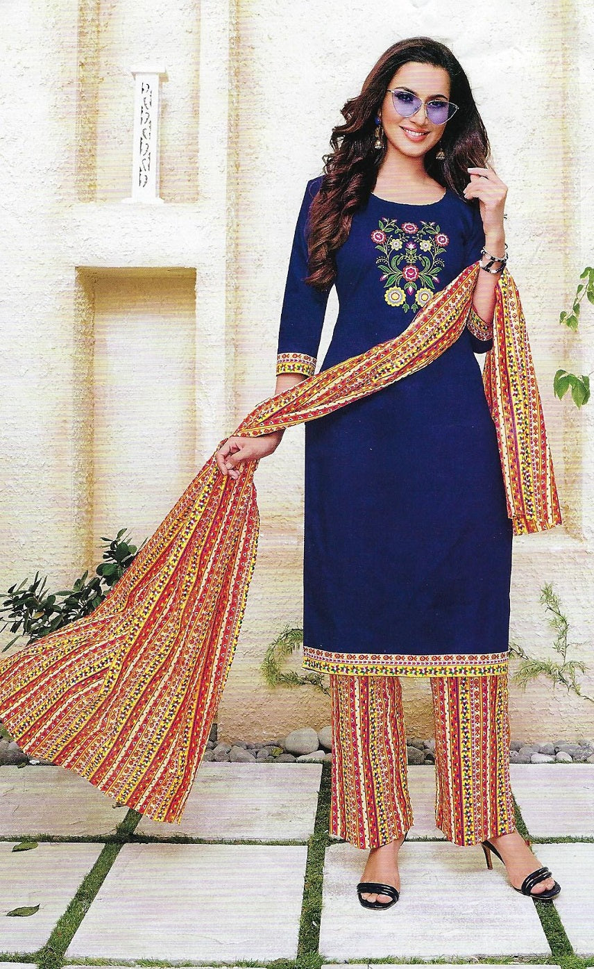 Blue and Orange Salwar Suit