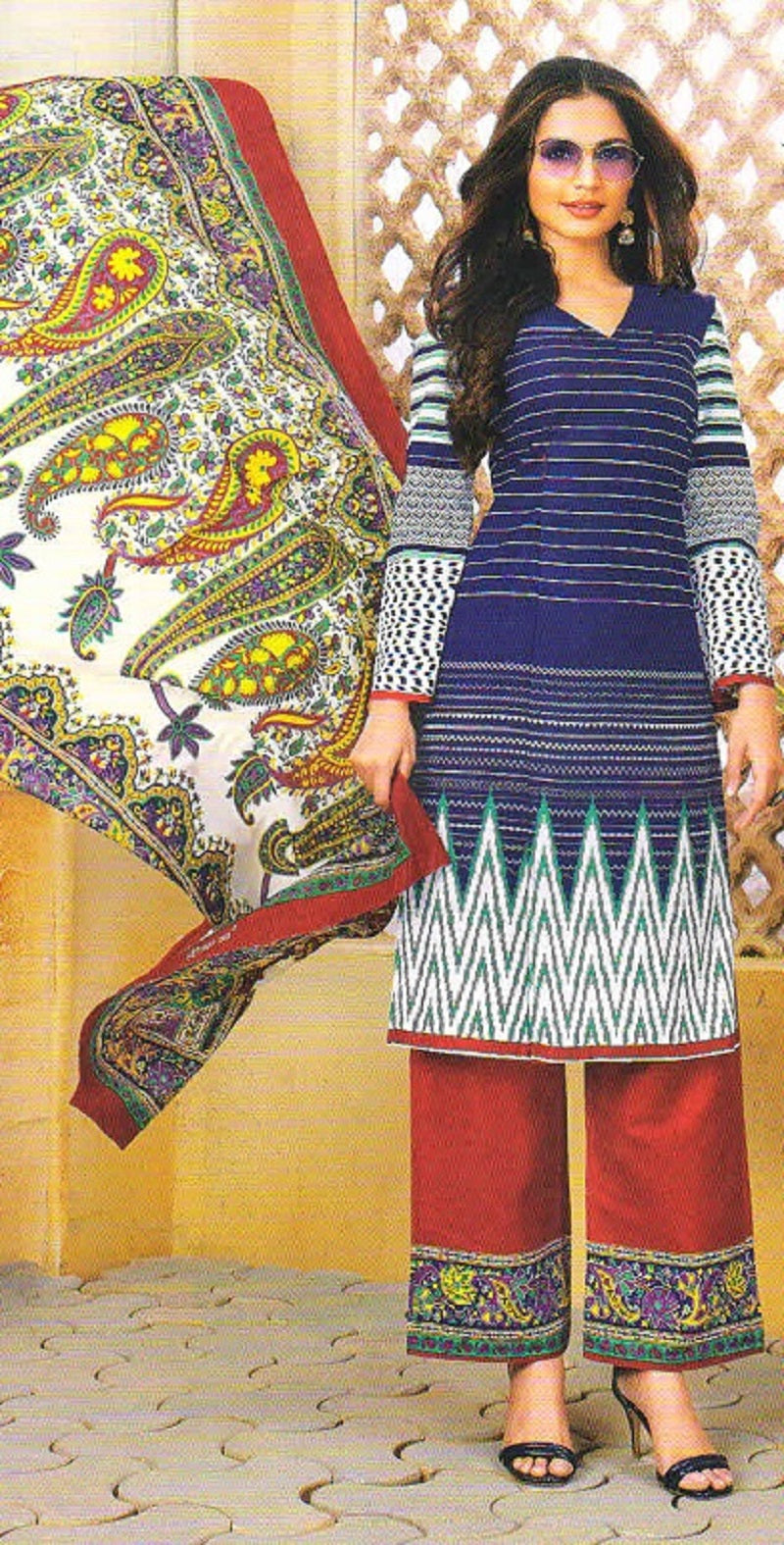 Blue and Red Design Salwar Suit