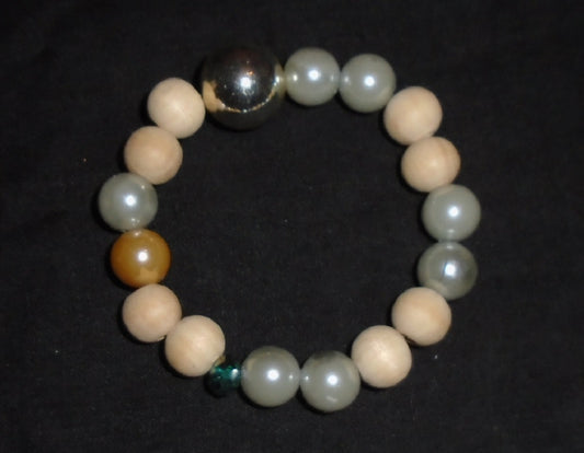 Wood and Grey Beads Design Bracelet