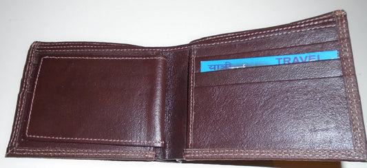 Brown Leather Grain Design Wallet with ID Flap