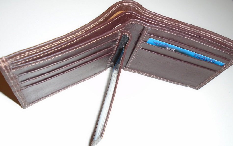 Brown Leather Grain Design Wallet with ID Flap