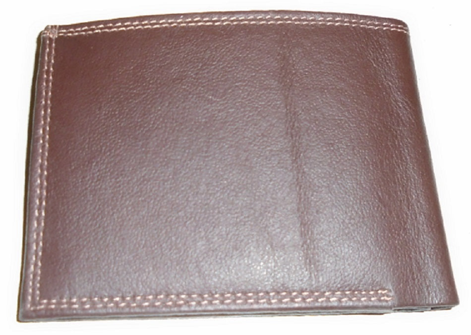 Brown Leather Grain Design Wallet with ID Flap