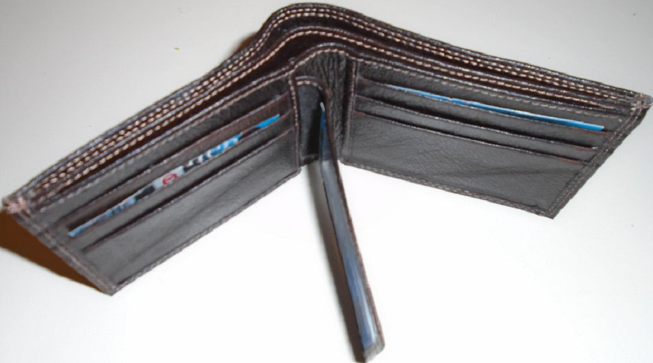 Brown Leather Grain Design Wallet with ID Flap