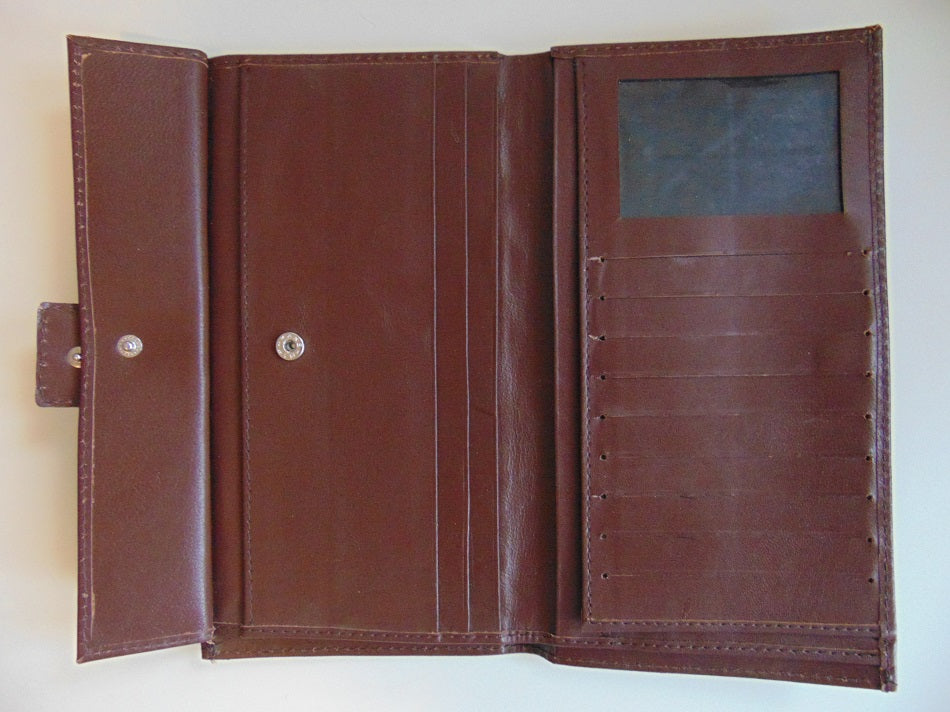 Brown Plain leather Long Wallet