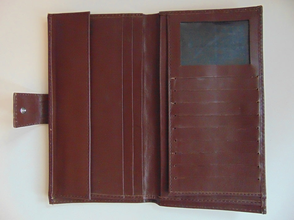 Brown Plain leather Long Wallet