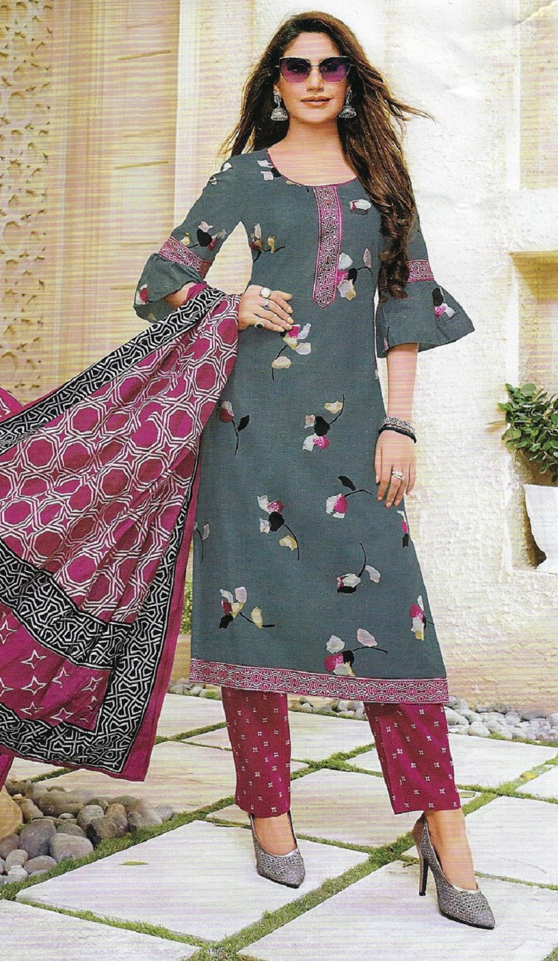 Grey and Red Salwar Suit