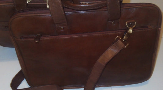 Hand Bag Leather for Laptop Brown