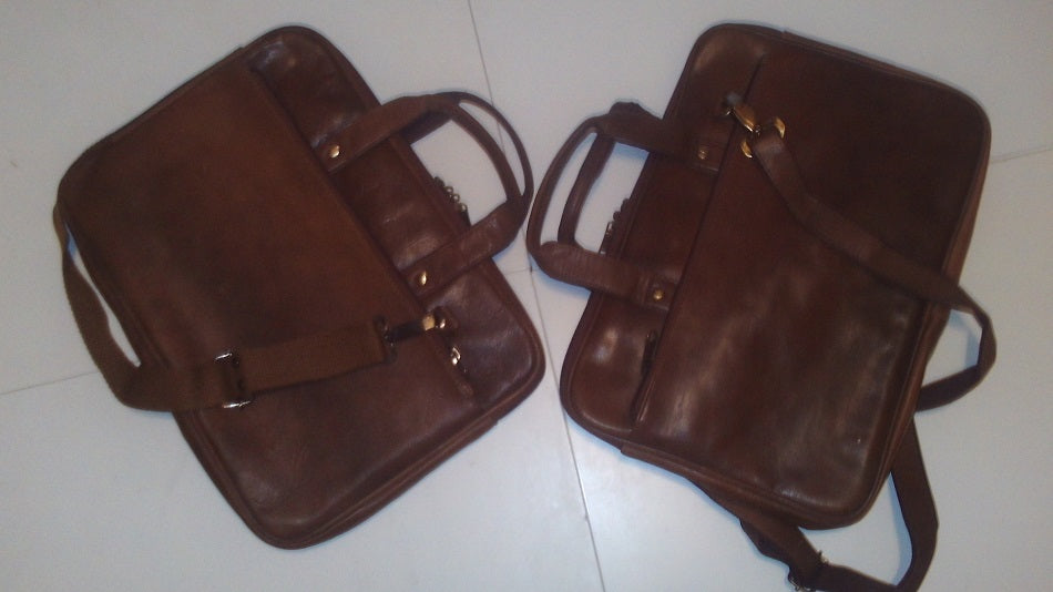 Hand Bag Leather for Laptop Brown