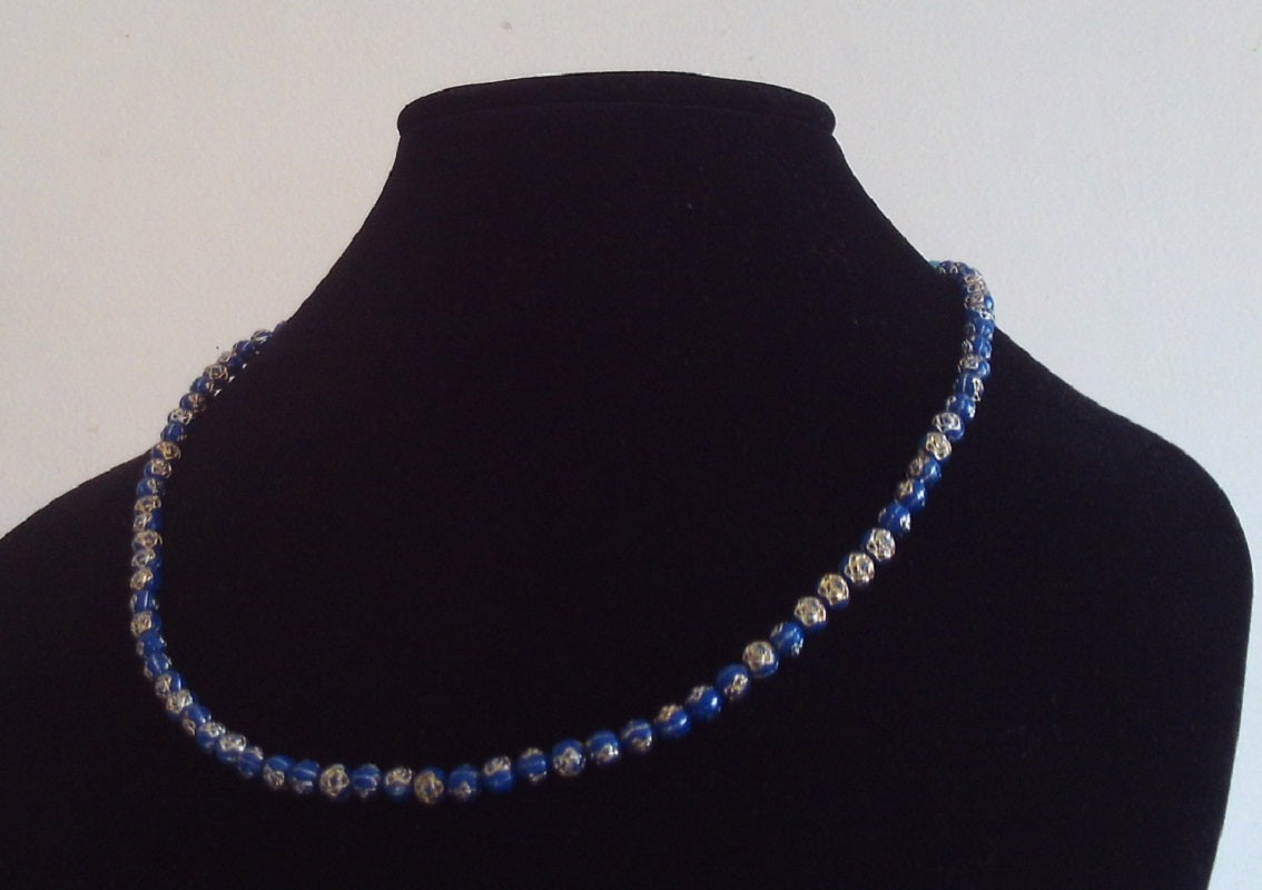 Blue Small Bead Necklace Bracelet Set