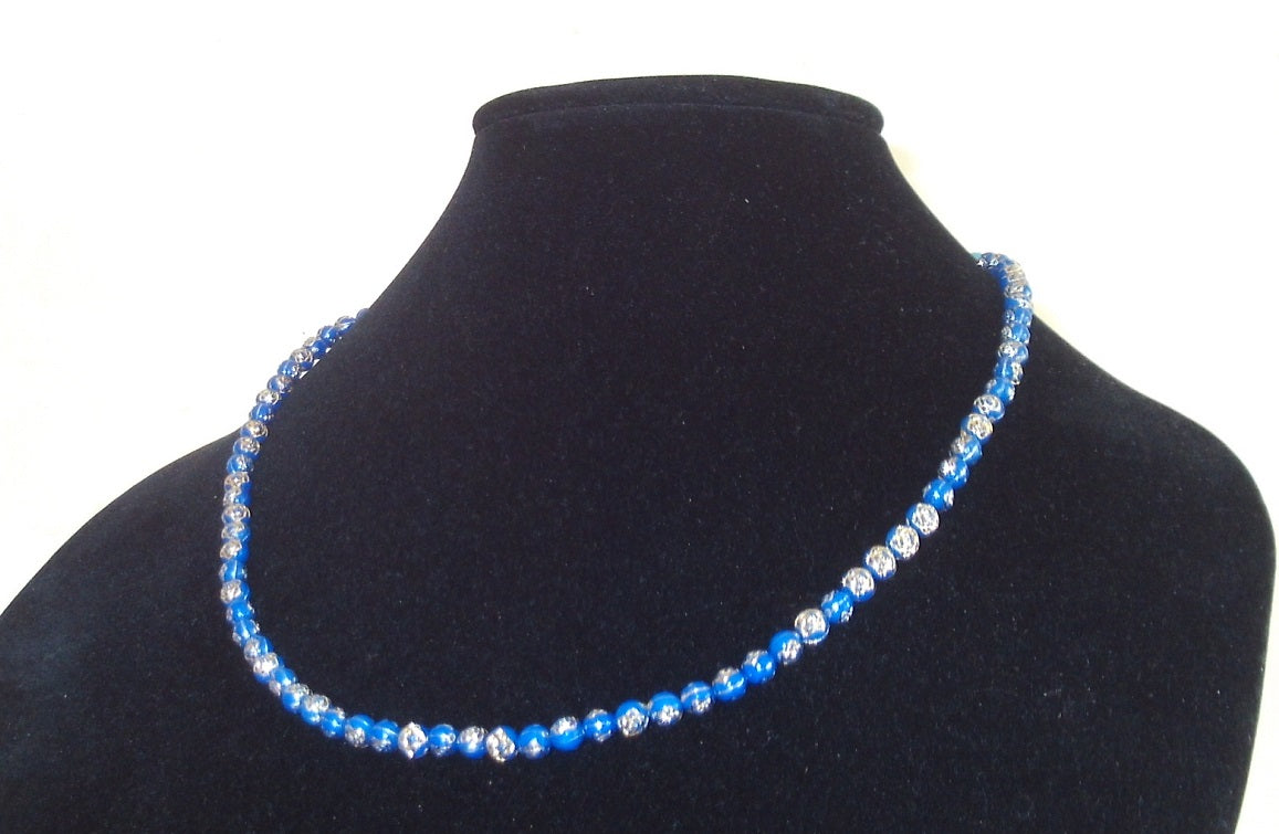 Blue Small Bead Necklace Bracelet Set