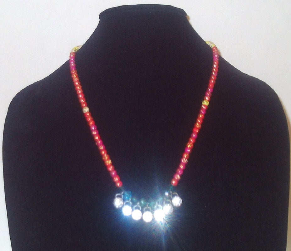 Red Beads and Crystal Design Necklace