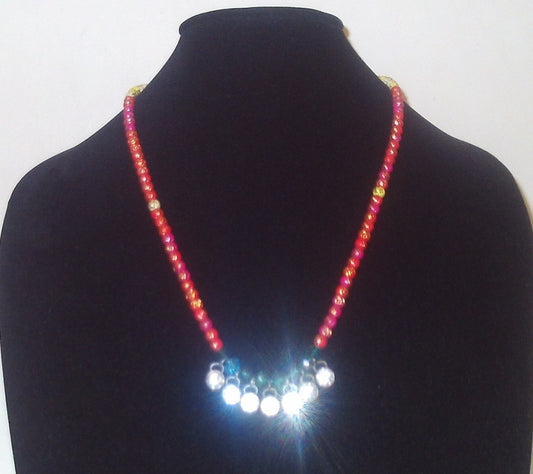 Red Beads and Crystal Design Necklace