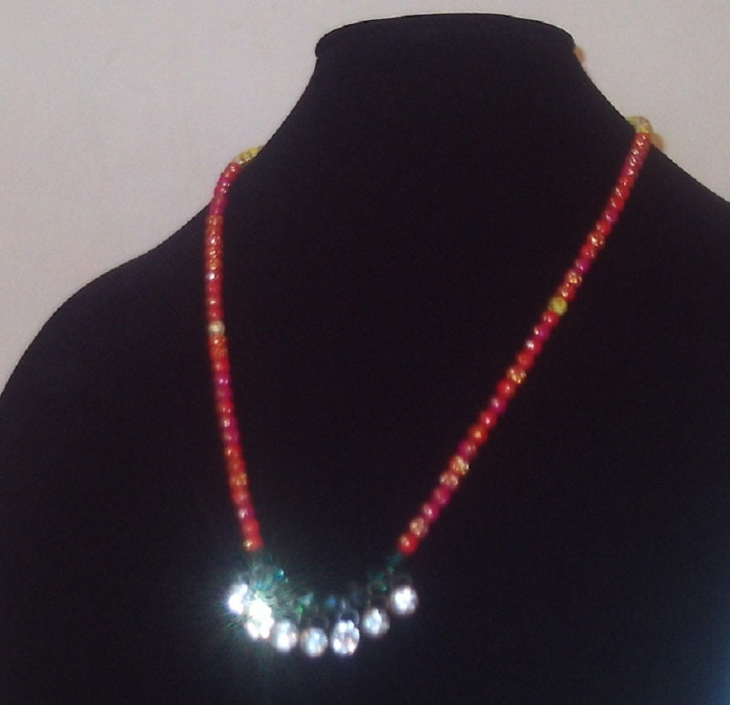 Red Beads and Crystal Design Necklace