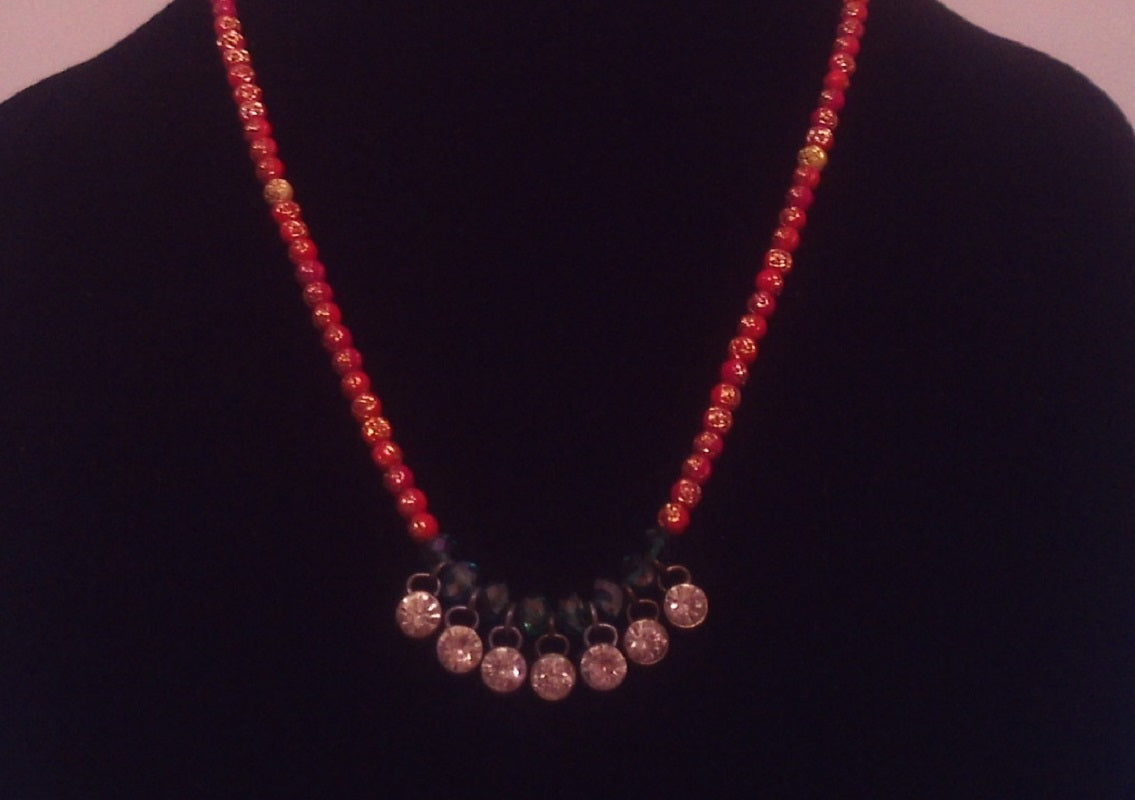 Red Beads and Crystal Design Necklace