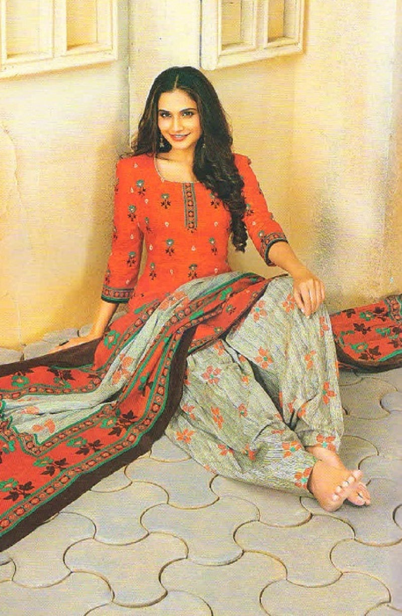 Red and Grey Flower Design Salwar Suit