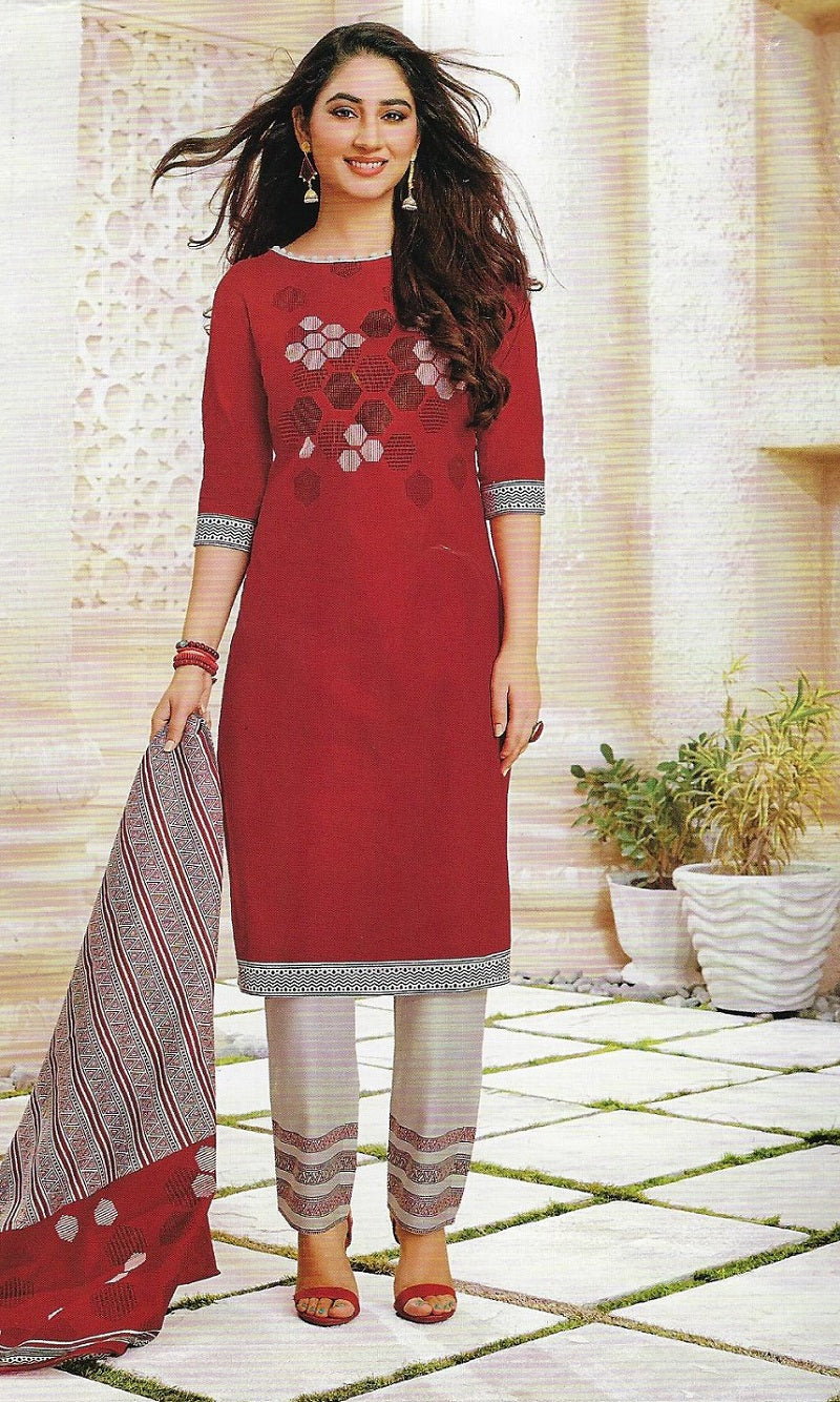 Red and Grey Salwar Suit