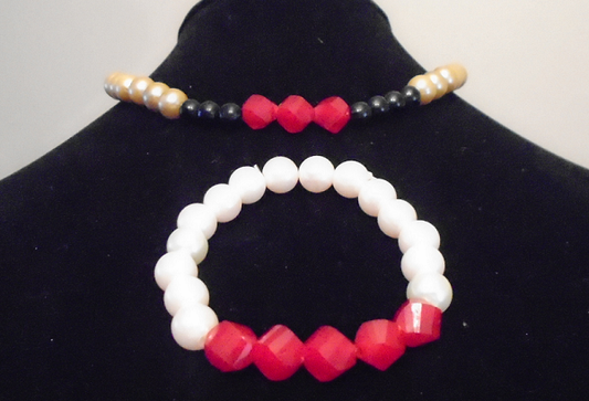 Golden White and Red Beads Necklace and Bracelet Set