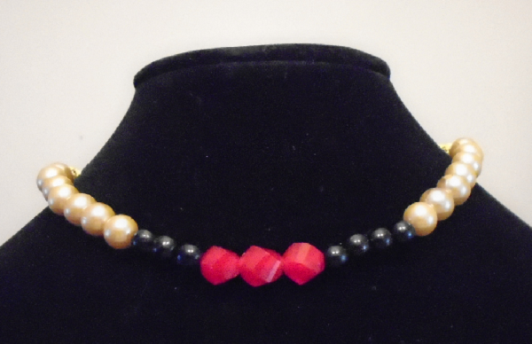 Golden White and Red Beads Necklace and Bracelet Set