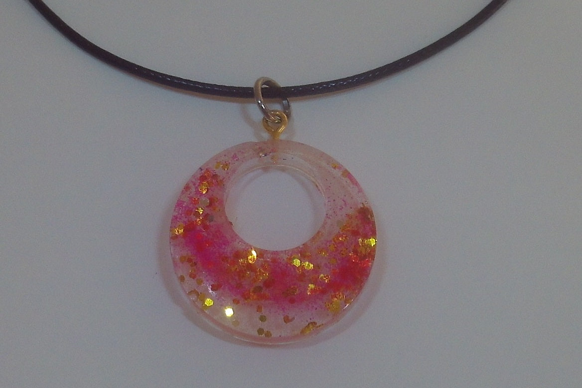 Pink and Gold Resin Moon Design Necklace