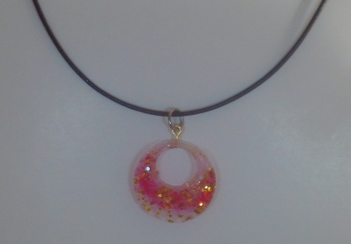 Pink and Gold Resin Moon Design Necklace