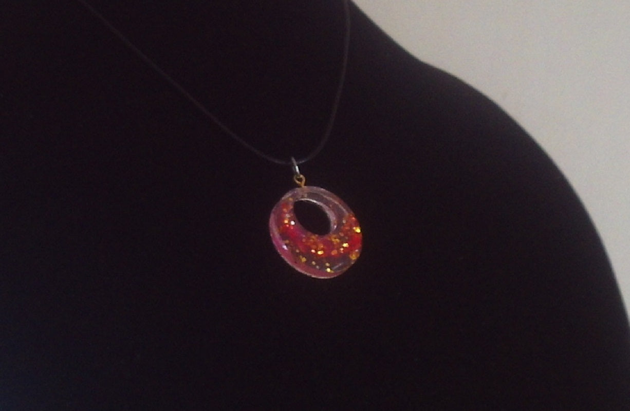 Pink and Gold Resin Moon Design Necklace