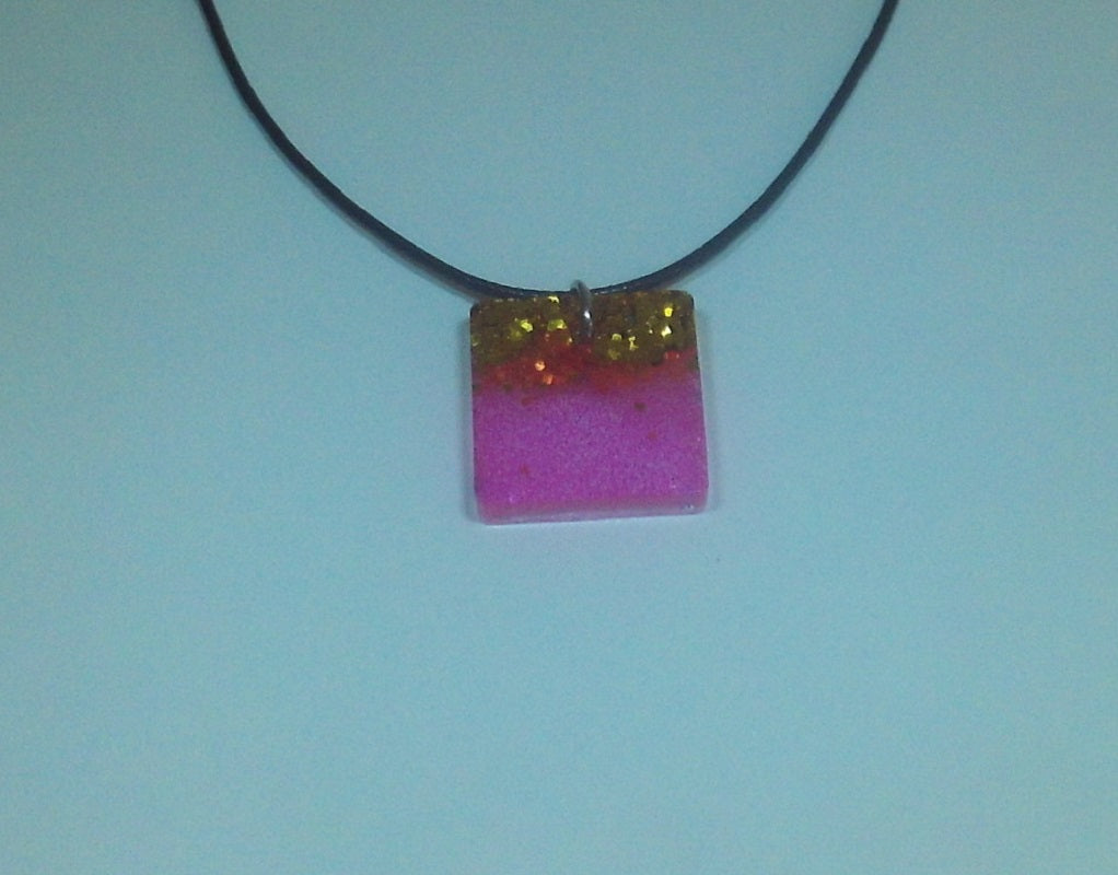 Pink and Gold Square Resin Design Necklace