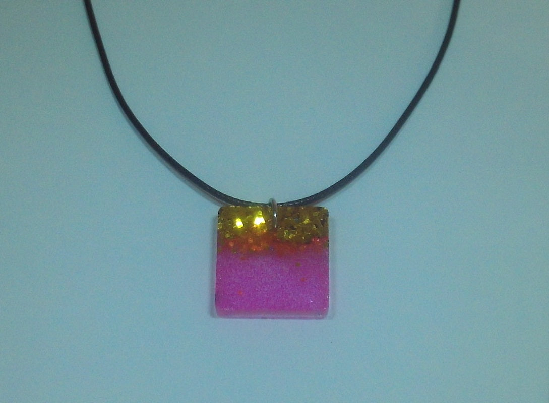 Pink and Gold Square Resin Design Necklace