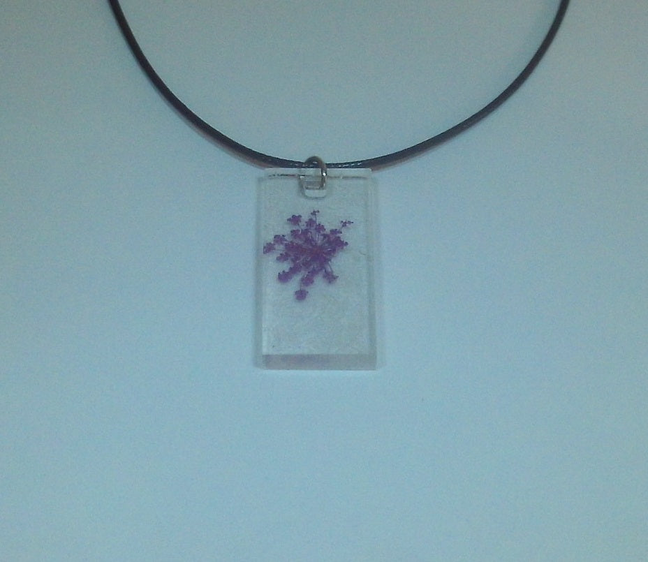 Violet Flower Design Resin Necklace