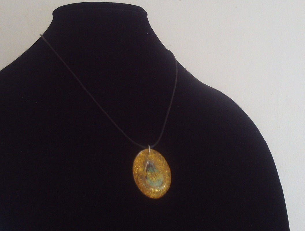 Yellow and Gold Design Resin Necklace