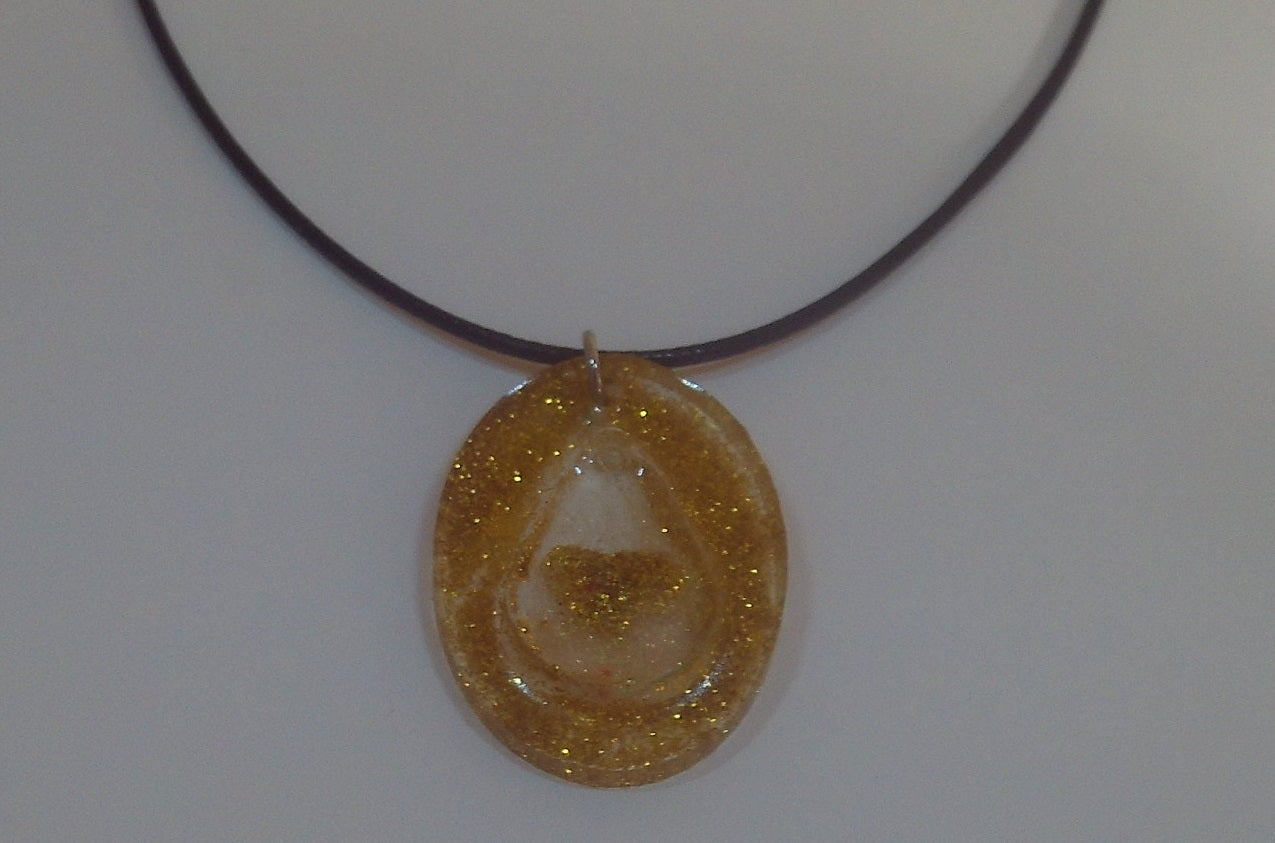 Yellow and Gold Design Resin Necklace