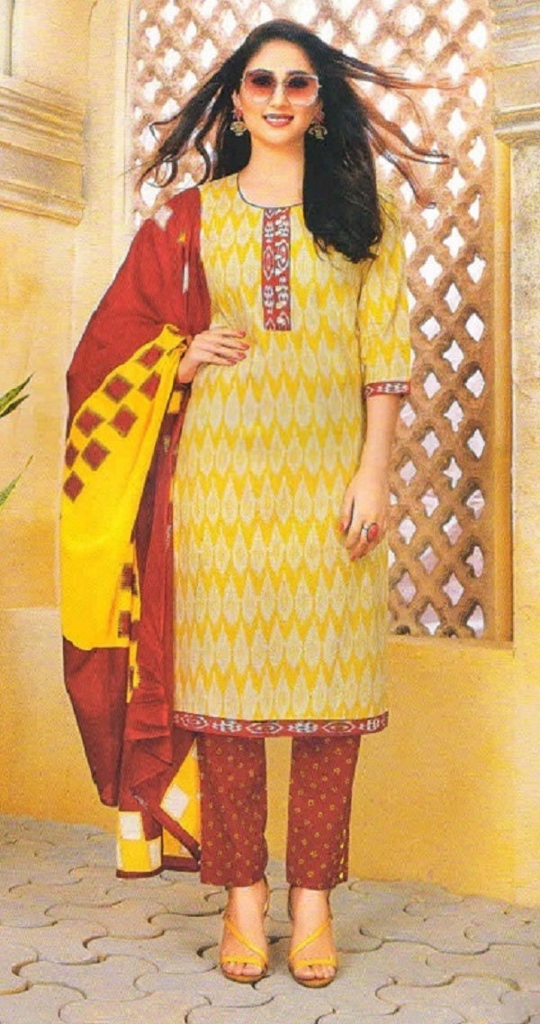 Yellow Design and Red Salwar Suit