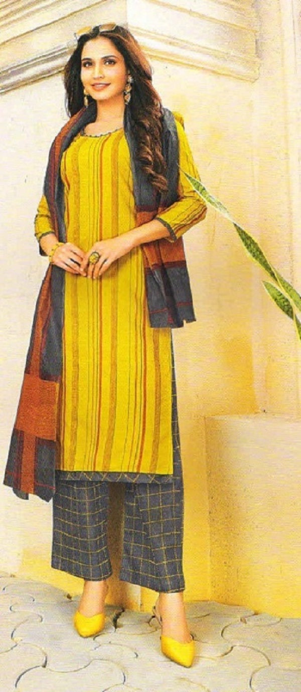 Yellow Stripes and Black Salwar Suit