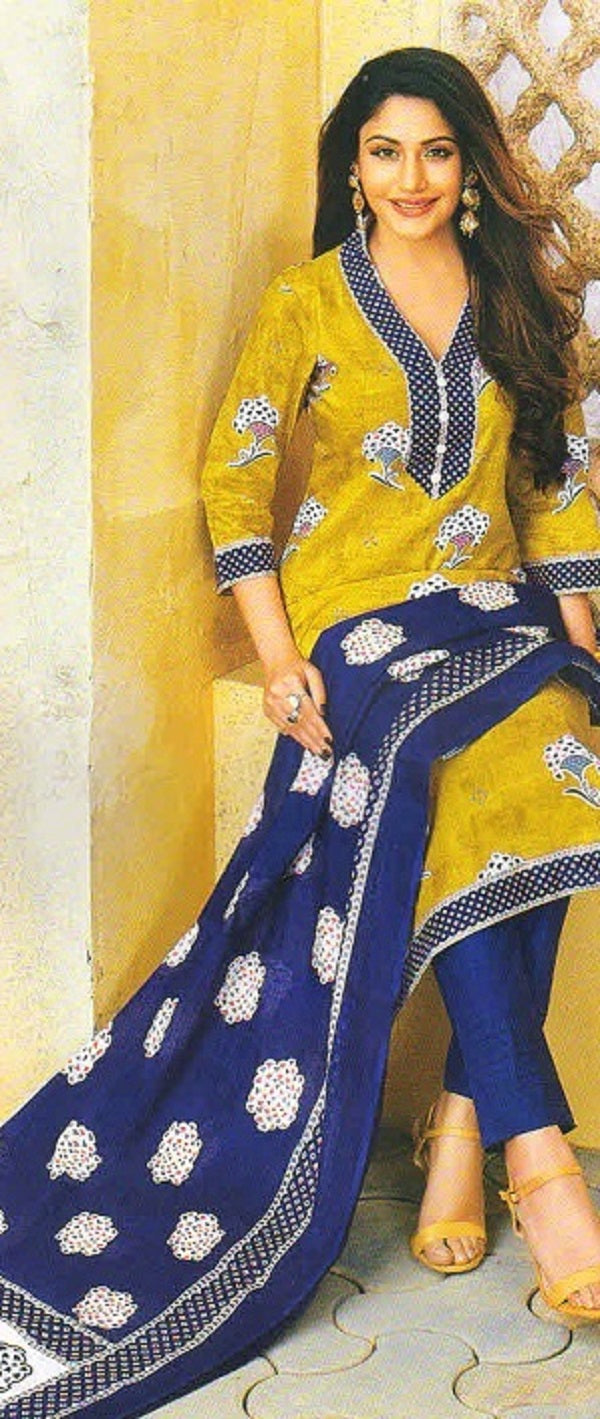 Yellow and Dark Blue Salwar Suit